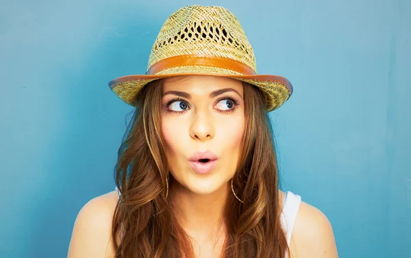 Funny woman portrait on blue — Stock Photo, Image