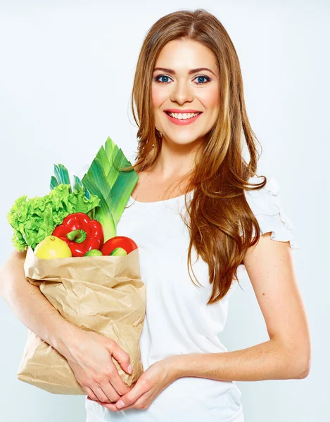 Woman holding vegan food — Stock Photo, Image