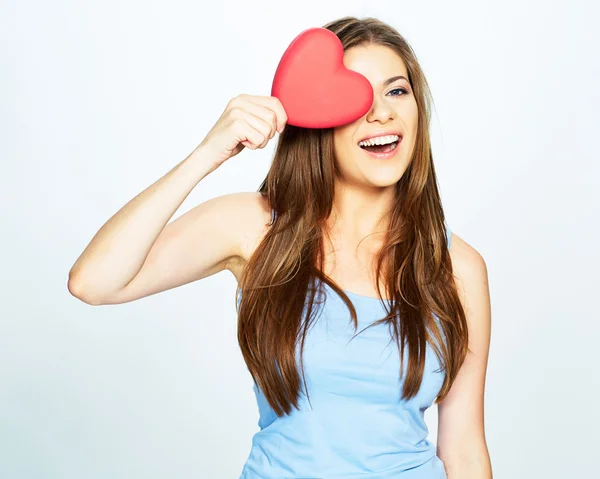 Woman with red heart — Stock Photo, Image