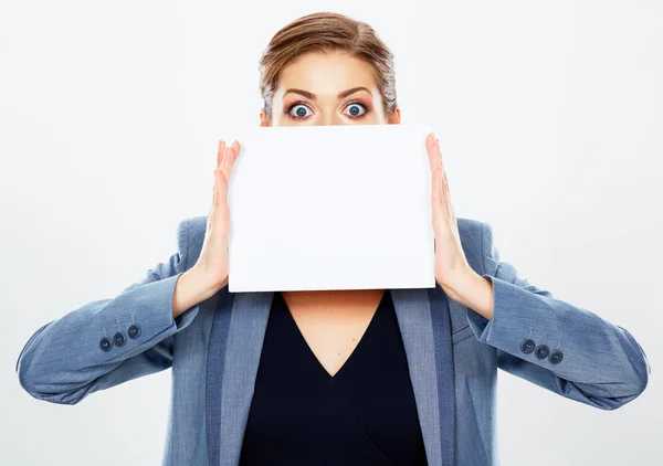 Businesswoman holding blank banner — Stock Photo, Image