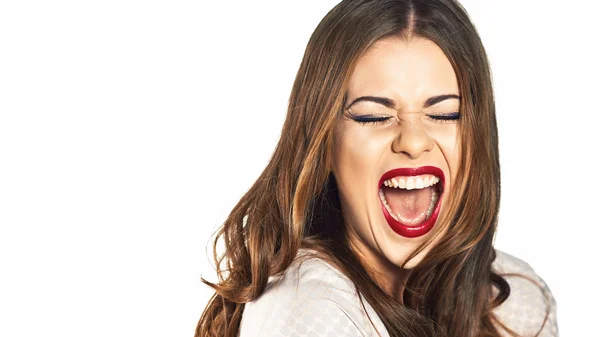 Screaming woman with red lipstick — Stock Photo, Image