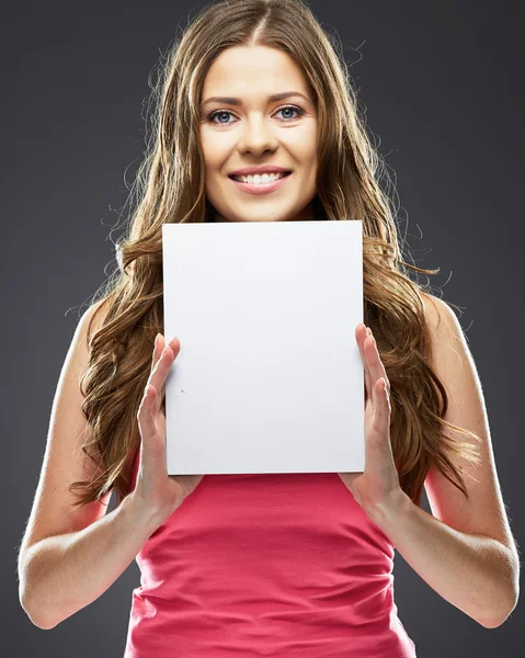 Model holding blank white board — Stock Photo, Image