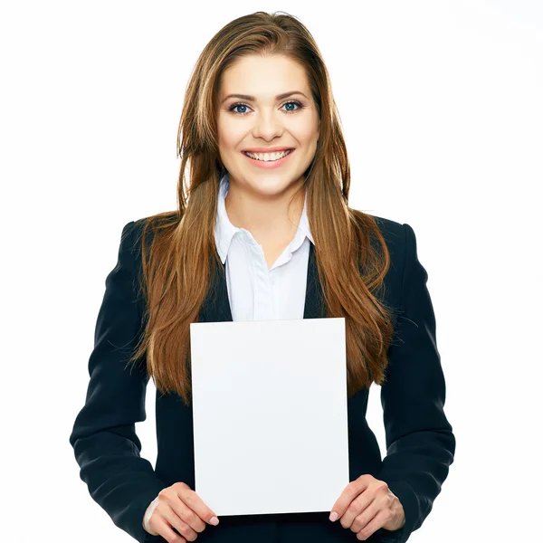 Businesswoman shows banner — Stock Photo, Image
