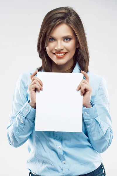 Businesswoman holds banner — Stock Photo, Image