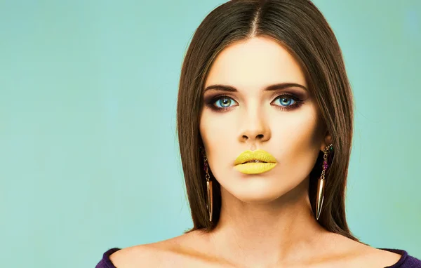 Woman with yellow lips — Stock Photo, Image