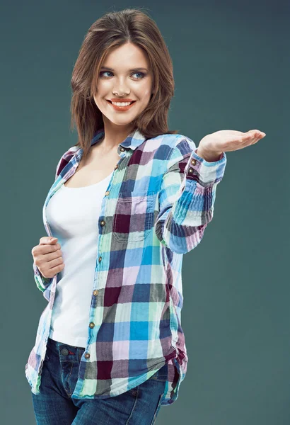 Woman  shows empty hand — Stock Photo, Image