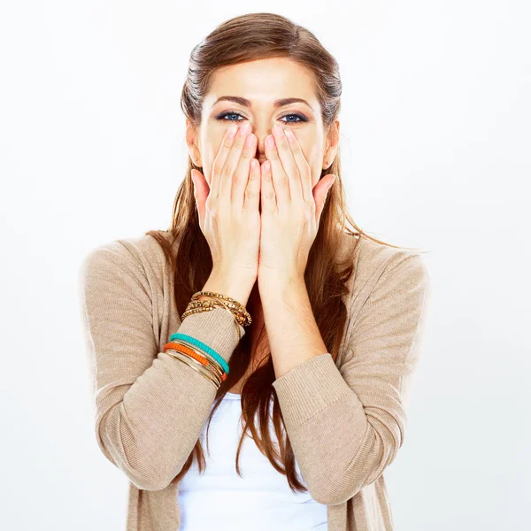 Mujer oculta la cara con las manos — Foto de Stock