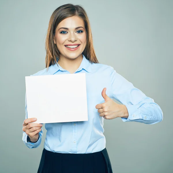 Businesswoman with board and thumb up
