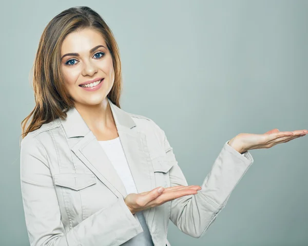 Businesswoman showing advertising place — Stock Photo, Image