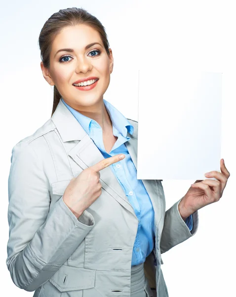 Smiling businesswoman with board — Stock Photo, Image