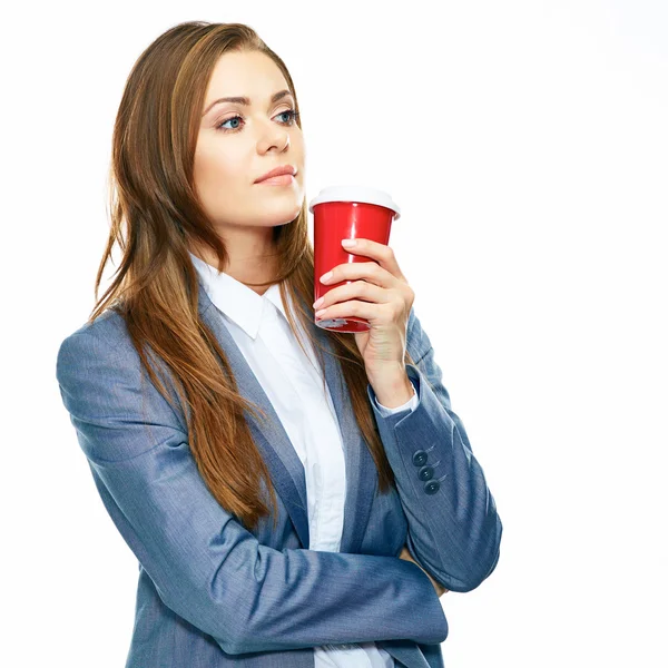 Businesswoman with red coffee cup — Stock Photo, Image