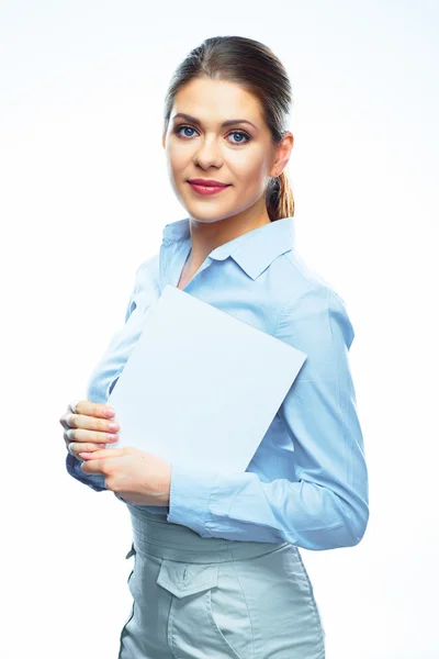 Smiling businesswoman with board — Stock Photo, Image