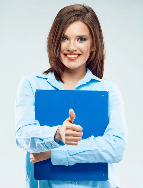 Businesswoman holds paper folder — Stock Photo, Image