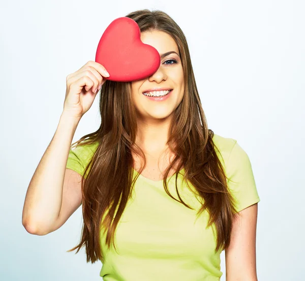 Frau mit rotem Herz — Stockfoto