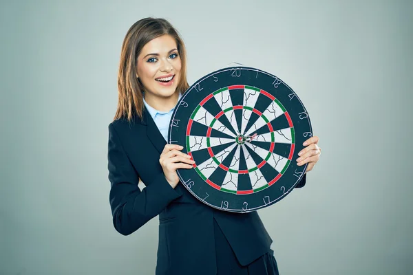 Businesswoman smiling with big target — Stock Photo, Image