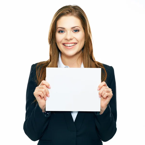 Businesswoman shows board — Stock Photo, Image