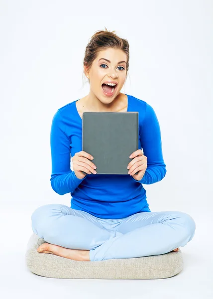 Woman sitting with book — Stock Photo, Image