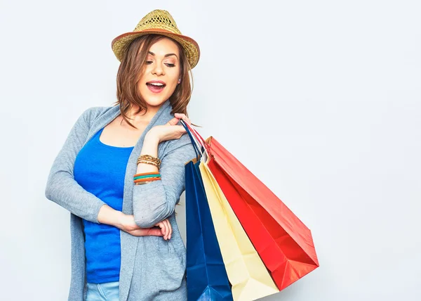 Mulher segurando sacos de compras — Fotografia de Stock