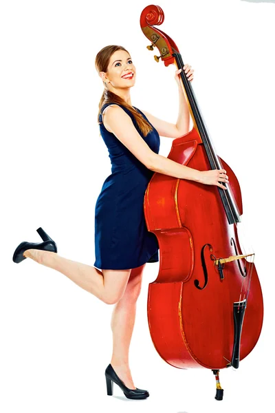 Young woman playing contrabass — Stock Photo, Image