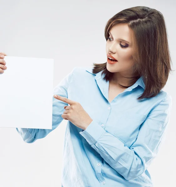 Woman shows banner — Stock Photo, Image