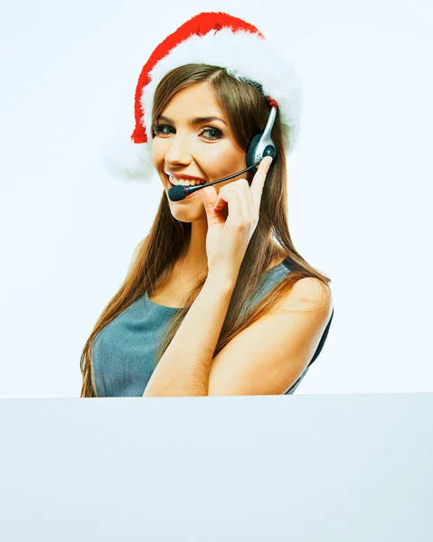 Call center operator in Santa hat — Stock Photo, Image