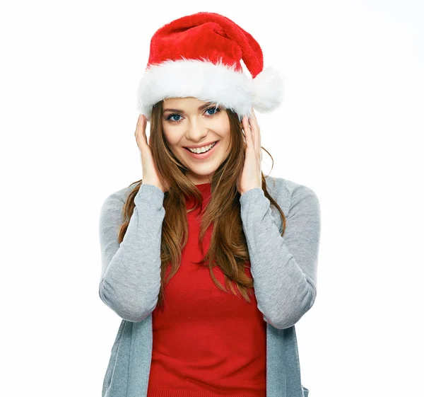 Smiling girl posing in Santa hat — Stock Photo, Image