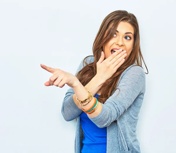 Mujer dedo señalando — Foto de Stock