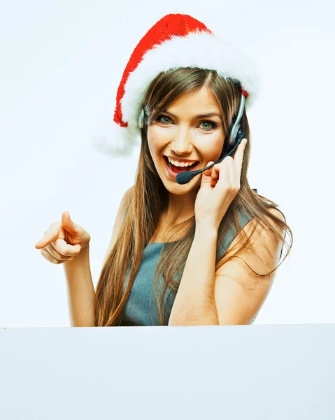 Callcenter-Betreiber mit Weihnachtsmann-Hut — Stockfoto