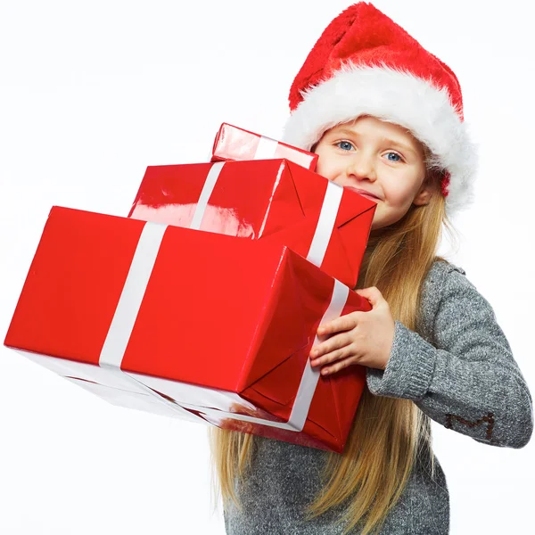 Flickan har julklappar — Stockfoto