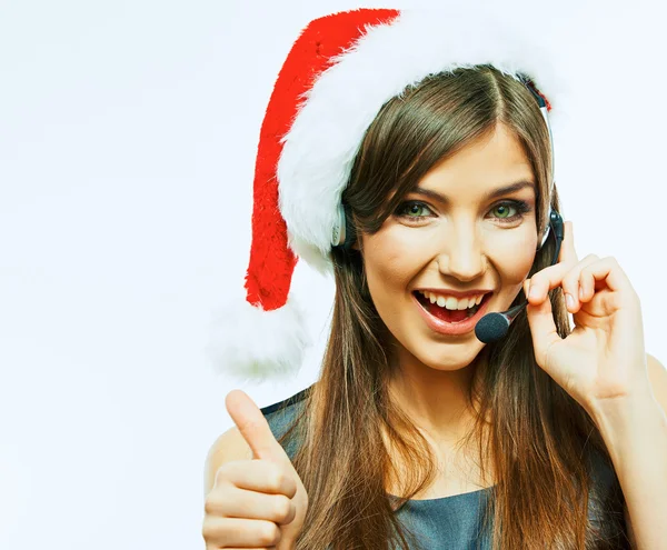 Call center operator in Christmas hat — Stock Photo, Image