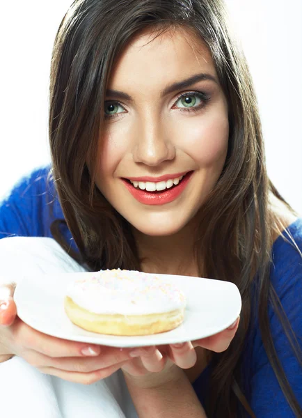 Woman eating donut — Stock Photo, Image