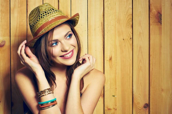 Country style woman in hat — Stock Photo, Image