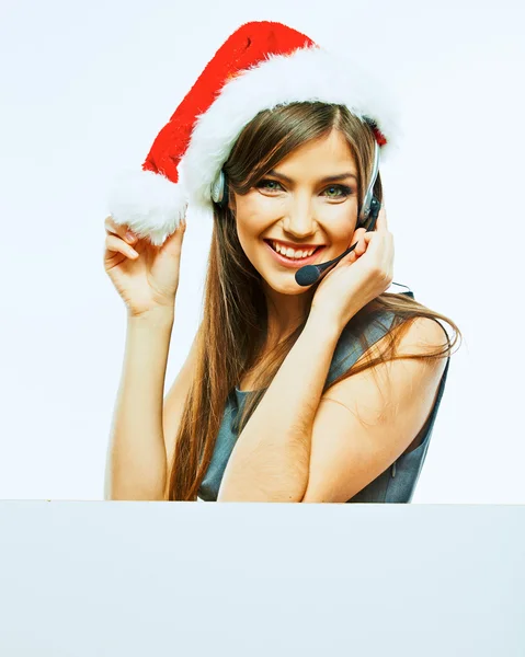 Callcenter-Betreiber mit Weihnachtsmann-Hut — Stockfoto