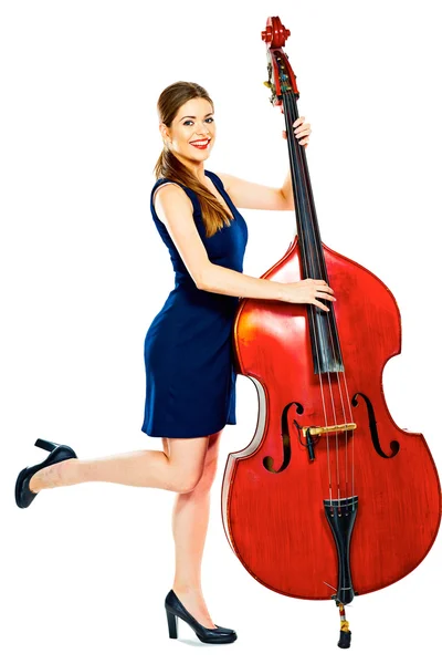 Young woman playing contrabass — Stock Photo, Image