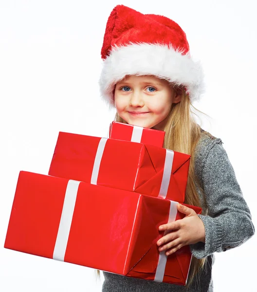 Girl holds christmas gifts — Stock Photo, Image