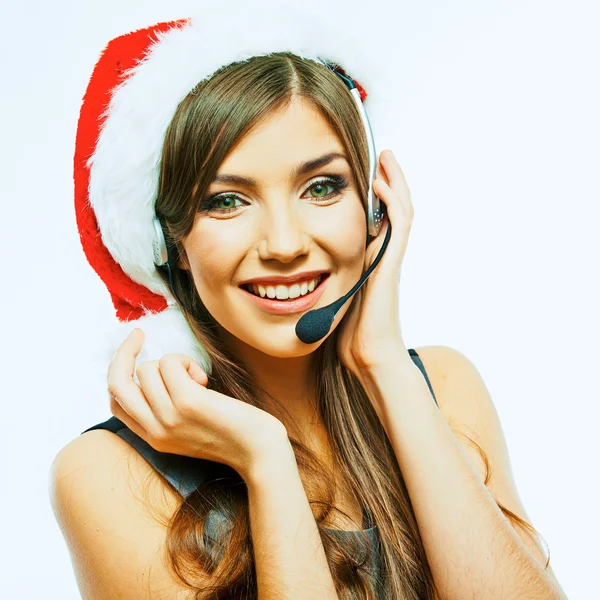 Callcenter-Betreiber mit Weihnachtsmütze — Stockfoto