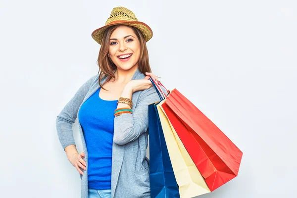 Femme avec sacs à provisions — Photo