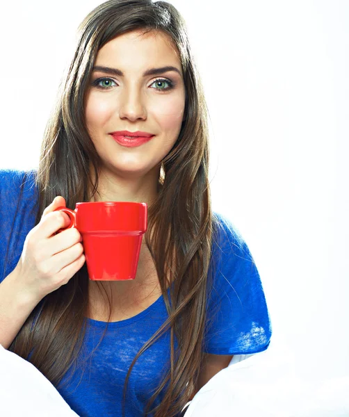 Vrouw met koffie beker — Stockfoto