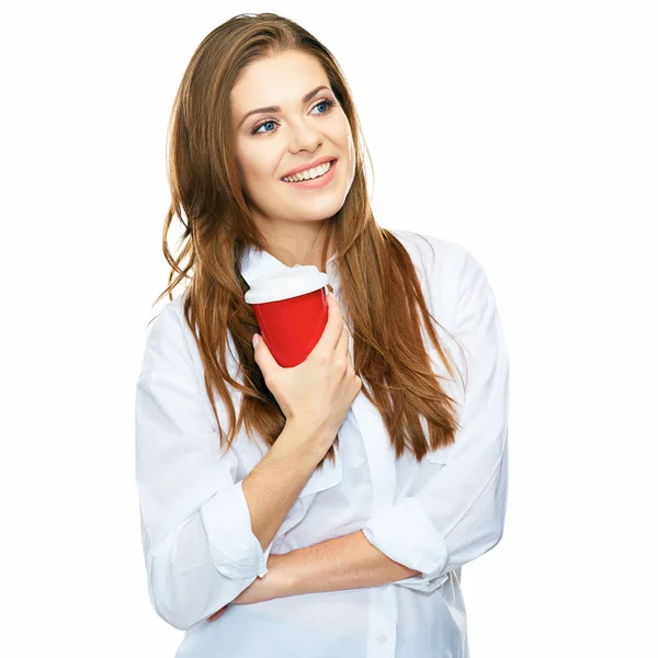 Zakenvrouw tijdens koffiepauze — Stockfoto