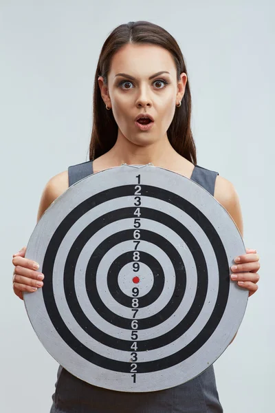 Business woman holds darts target — Stock Photo, Image