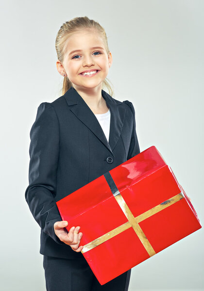 business woman holds present