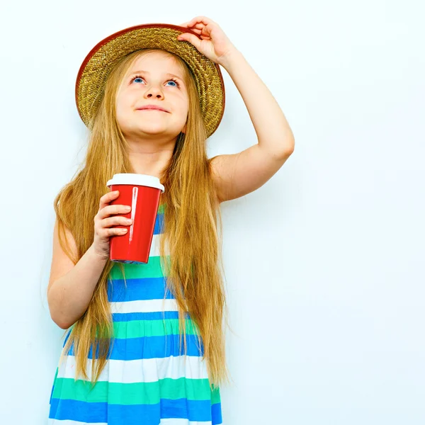 Little Girl with coffee to go — Stock Photo, Image