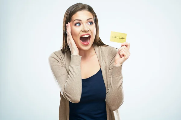 Woman holding credit card — Stock Photo, Image