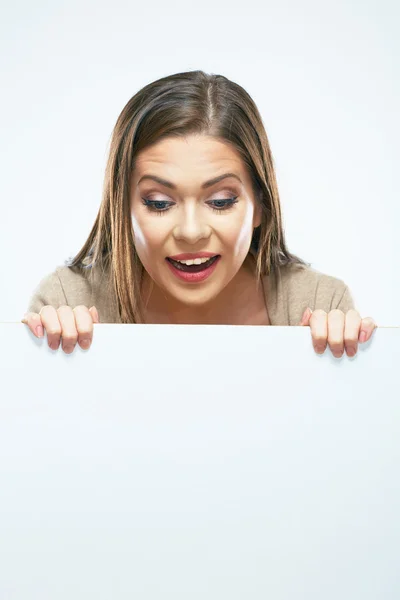 Woman holds white banner — Stock Photo, Image