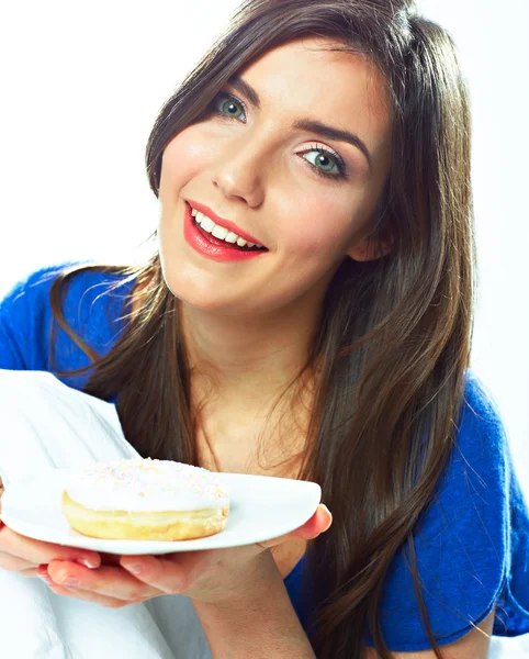 Vrouw donut eten — Stockfoto