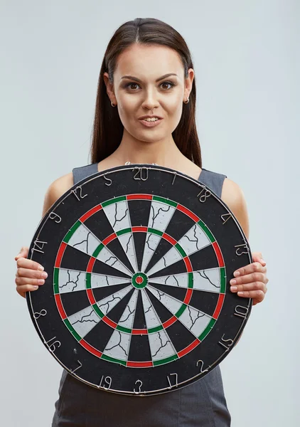 Business woman holds darts target — Stock Photo, Image