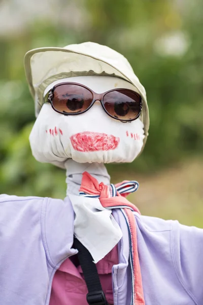 A funny scarecrow is wearing sun glasses — Stock Photo, Image