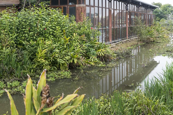 Edificio reflejado en un tranquilo estanque —  Fotos de Stock
