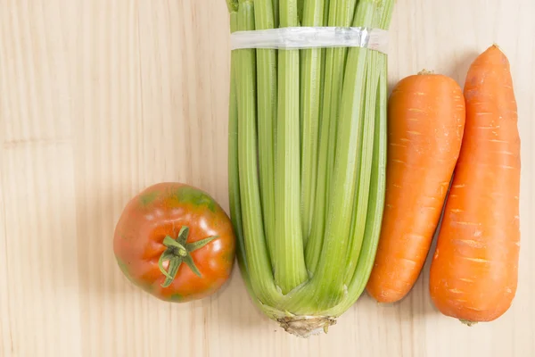 Healthy Celery, Carrots and Tomatoes on the Table — Stock Photo, Image