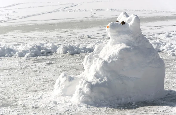 Сніг Ведмідь Скульптури Озері Балатон Угорщина Стокове Фото
